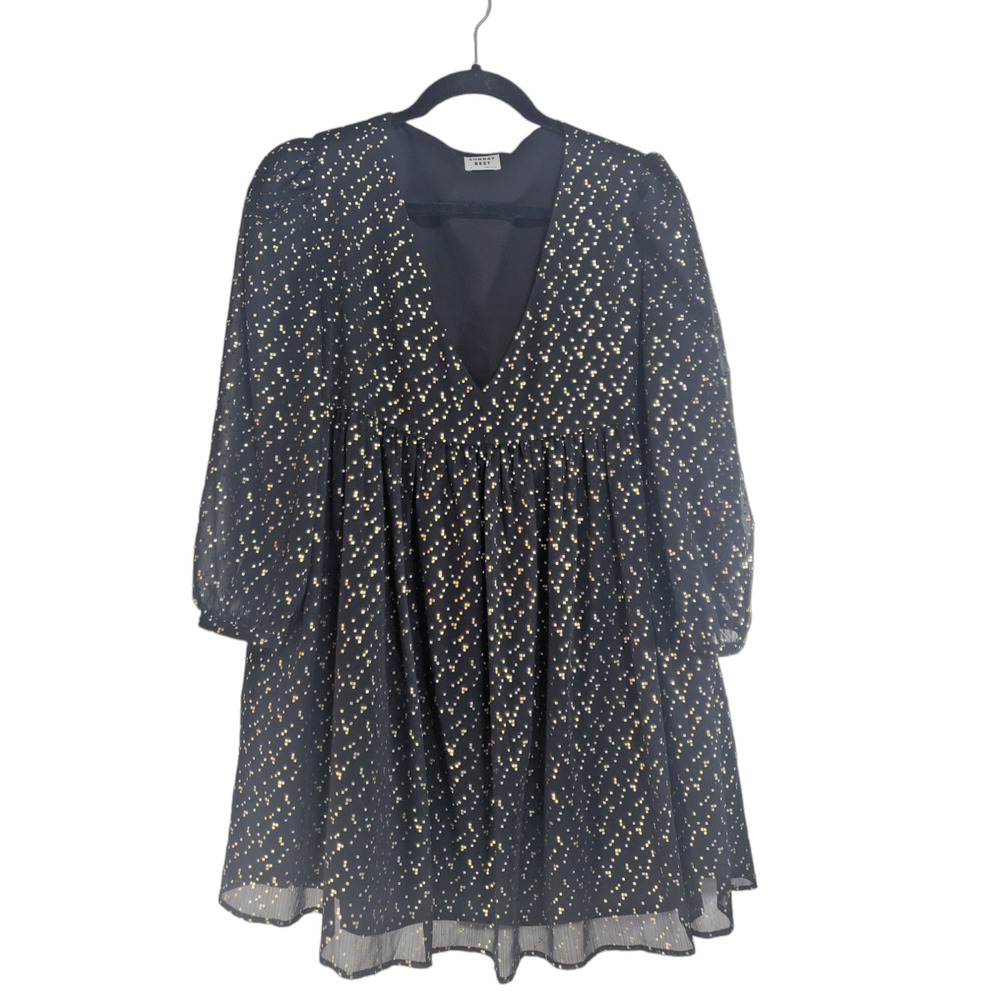 Aritzia Sunday Best Womens Black Gold V Neck Lined Top size XS Work Office